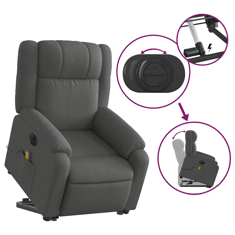 vidaXL Electric Stand up Massage Recliner Chair Dark Grey Fabric