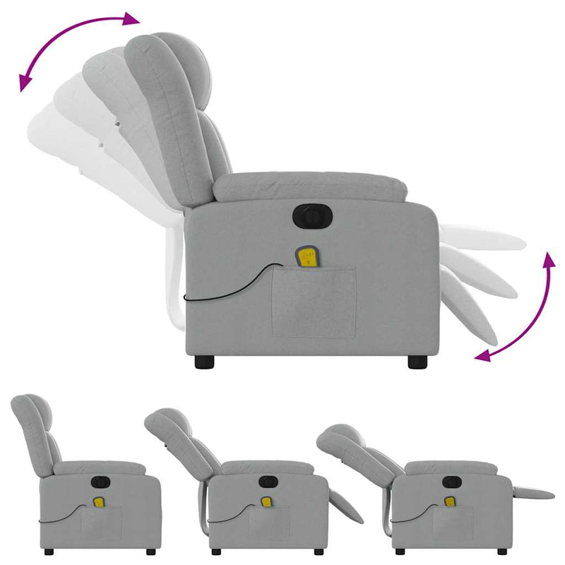vidaXL Electric Massage Recliner Chair Light Grey Fabric