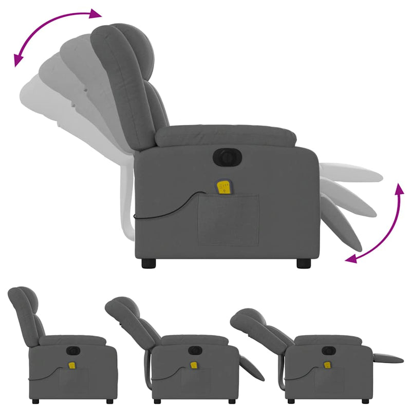 vidaXL Electric Massage Recliner Chair Dark Grey Fabric