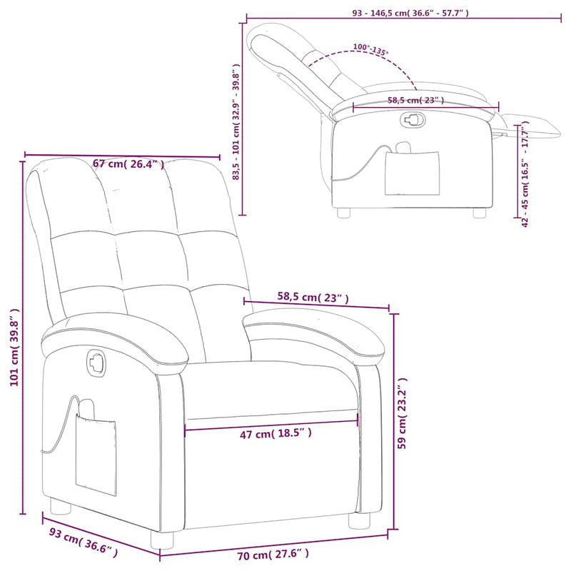 vidaXL Massage Recliner Chair Black Fabric