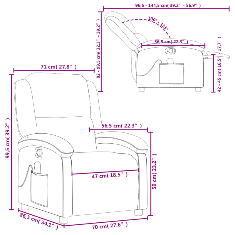 Massage Recliner Chair Black Real Leather