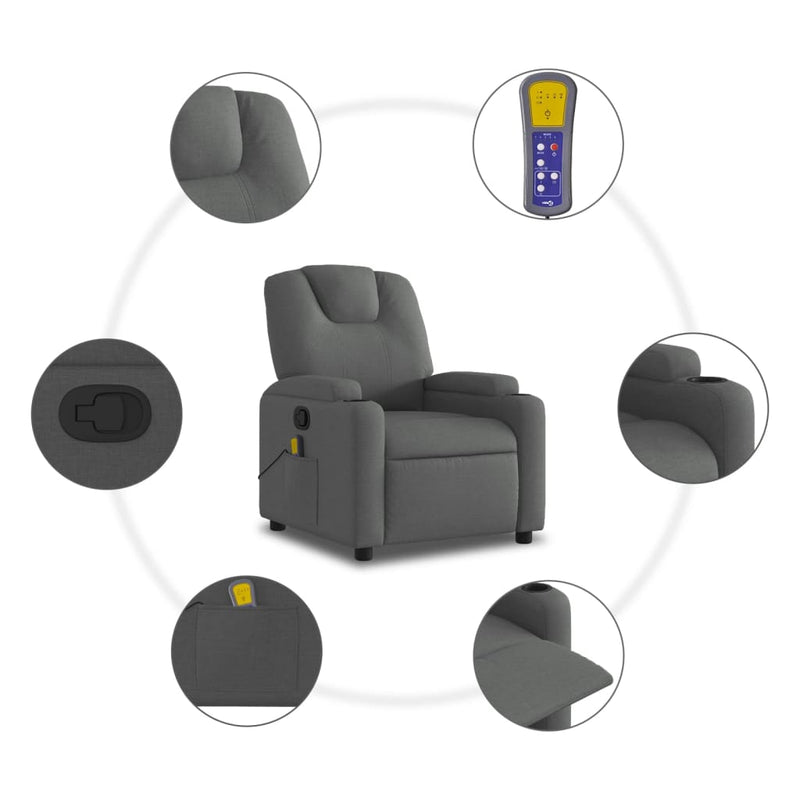 vidaXL Massage Recliner Chair Dark Grey Fabric