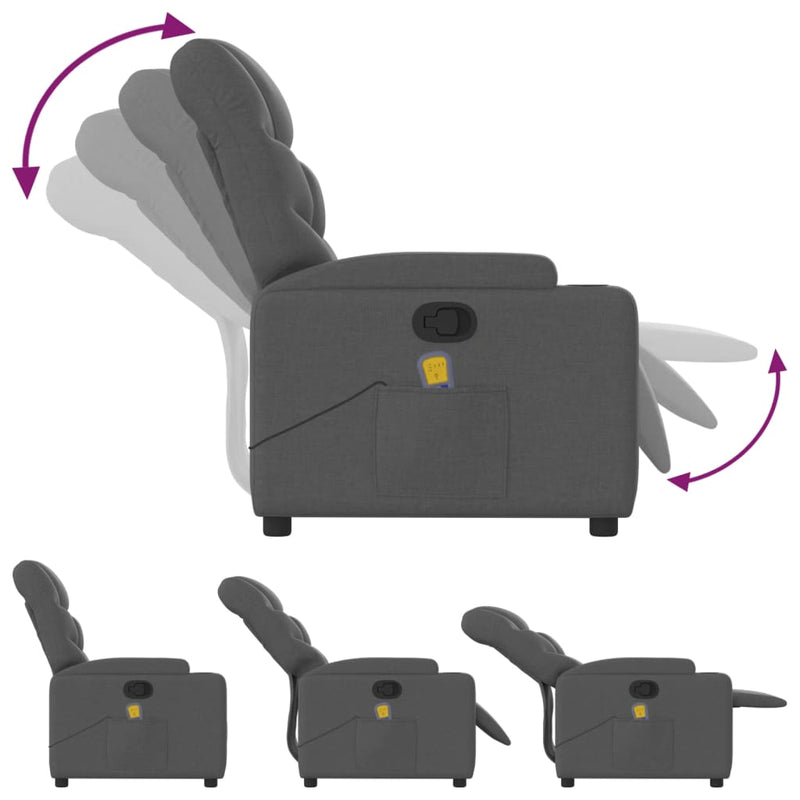 vidaXL Massage Recliner Chair Dark Grey Fabric