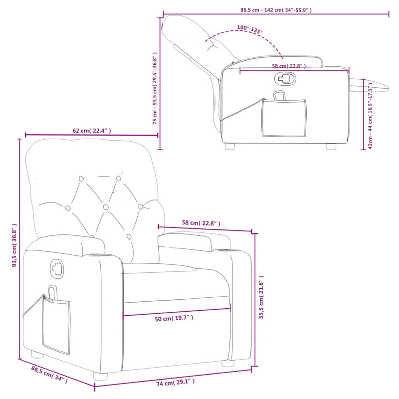 Massage Recliner Chair Light Grey Fabric