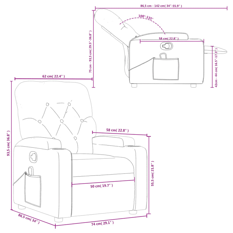 Massage Recliner Chair Dark Grey Fabric