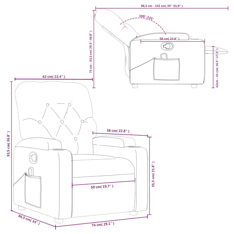 Massage Recliner Chair Black Fabric