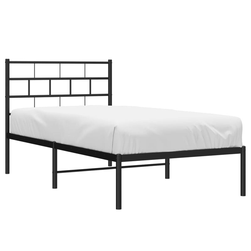 Metal Bed Frame with Headboard Black 107x203 cm