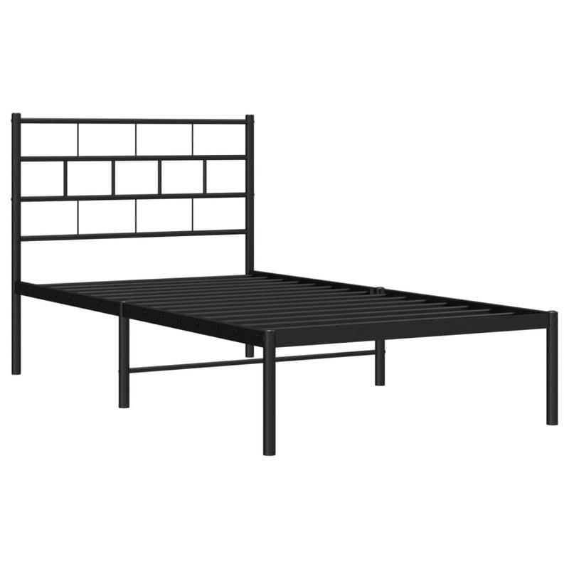 Metal Bed Frame with Headboard Black 107x203 cm