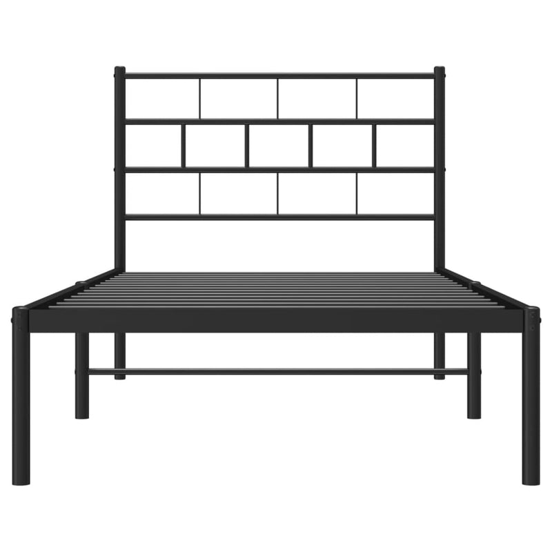 Metal Bed Frame with Headboard Black 107x203 cm