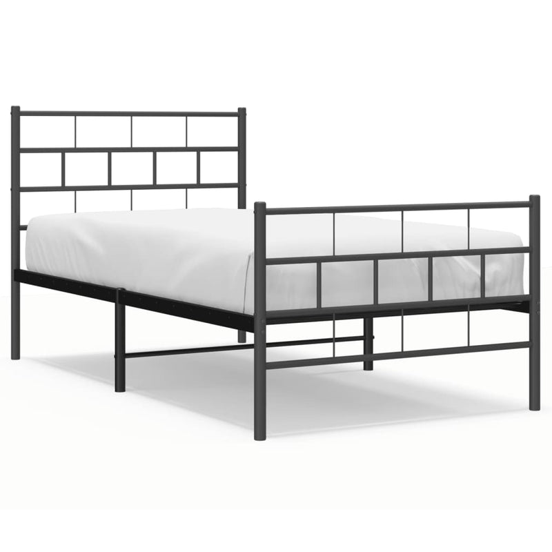 Metal Bed Frame with Headboard and Footboard Black 107x203 cm