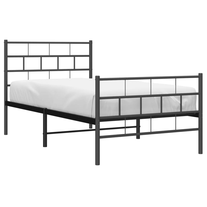 Metal Bed Frame with Headboard and Footboard Black 107x203 cm