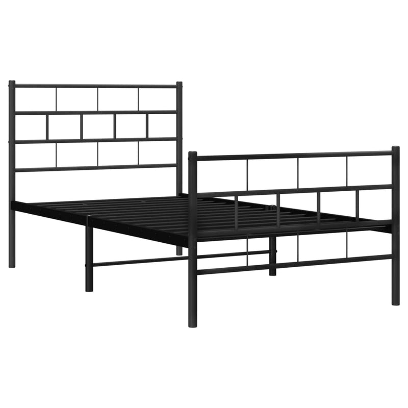 Metal Bed Frame with Headboard and Footboard Black 107x203 cm