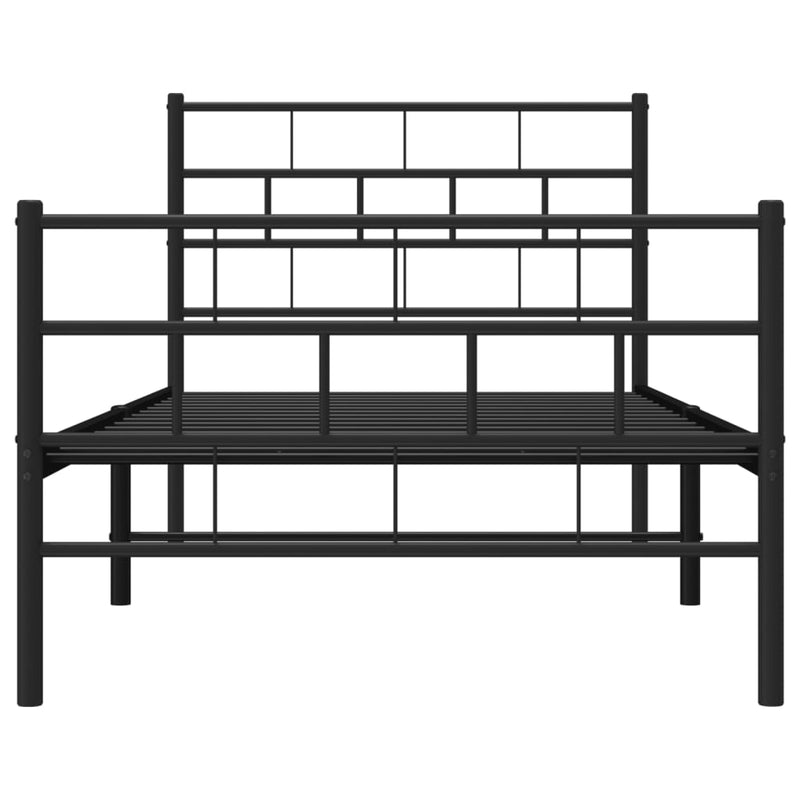 Metal Bed Frame with Headboard and Footboard Black 107x203 cm