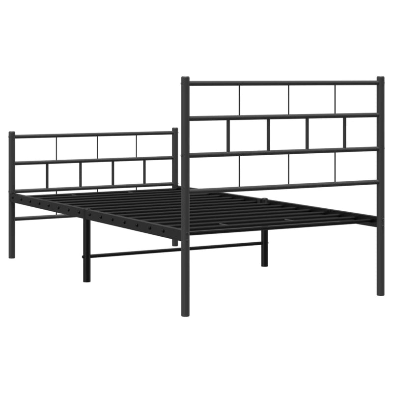 Metal Bed Frame with Headboard and Footboard Black 107x203 cm