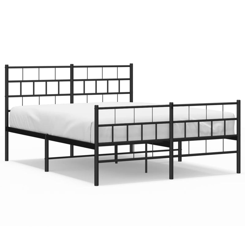 Metal Bed Frame with Headboard and Footboard Black 150x200 cm