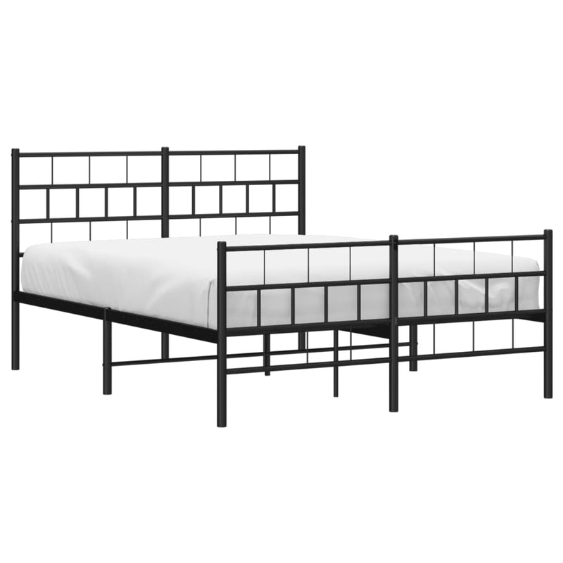 Metal Bed Frame with Headboard and Footboard Black 150x200 cm