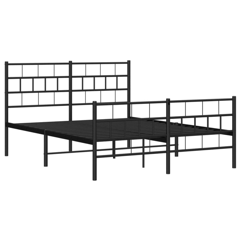 Metal Bed Frame with Headboard and Footboard Black 150x200 cm