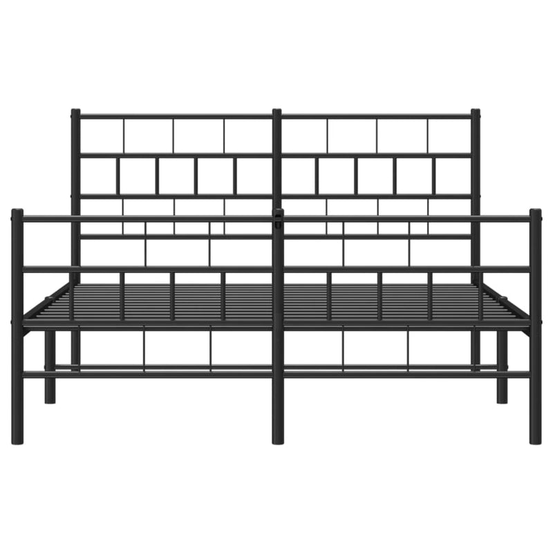 Metal Bed Frame with Headboard and Footboard Black 150x200 cm