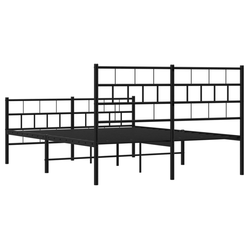 Metal Bed Frame with Headboard and Footboard Black 150x200 cm