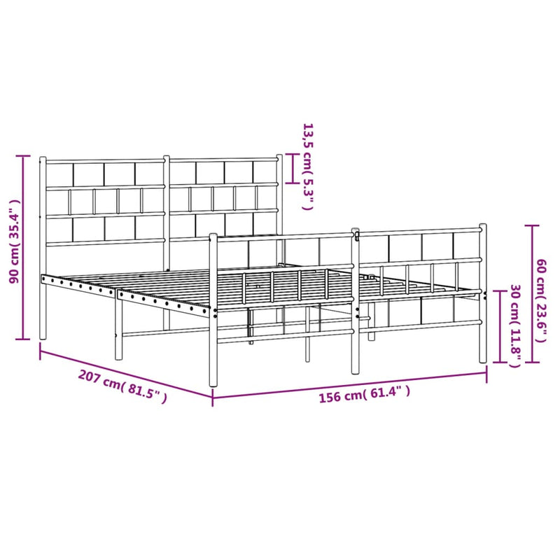 Metal Bed Frame with Headboard and Footboard Black 150x200 cm