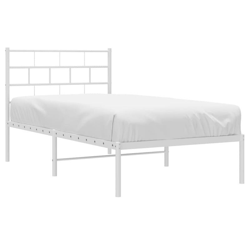 Metal Bed Frame with Headboard White 107x203 cm