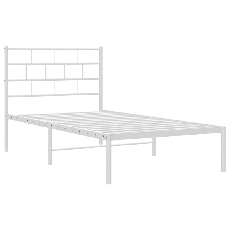 Metal Bed Frame with Headboard White 107x203 cm