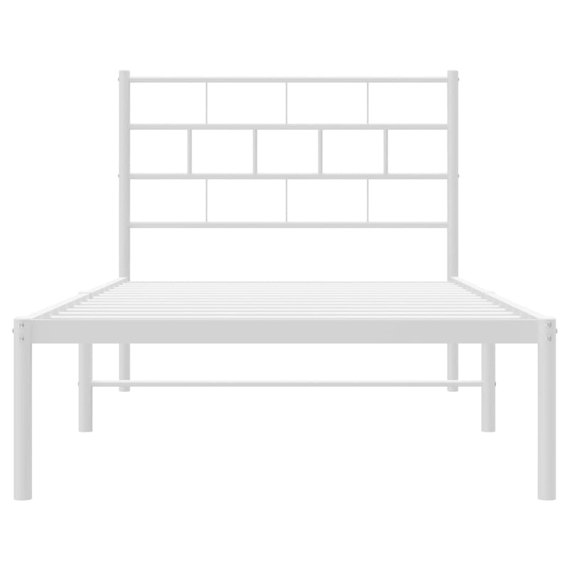 Metal Bed Frame with Headboard White 107x203 cm