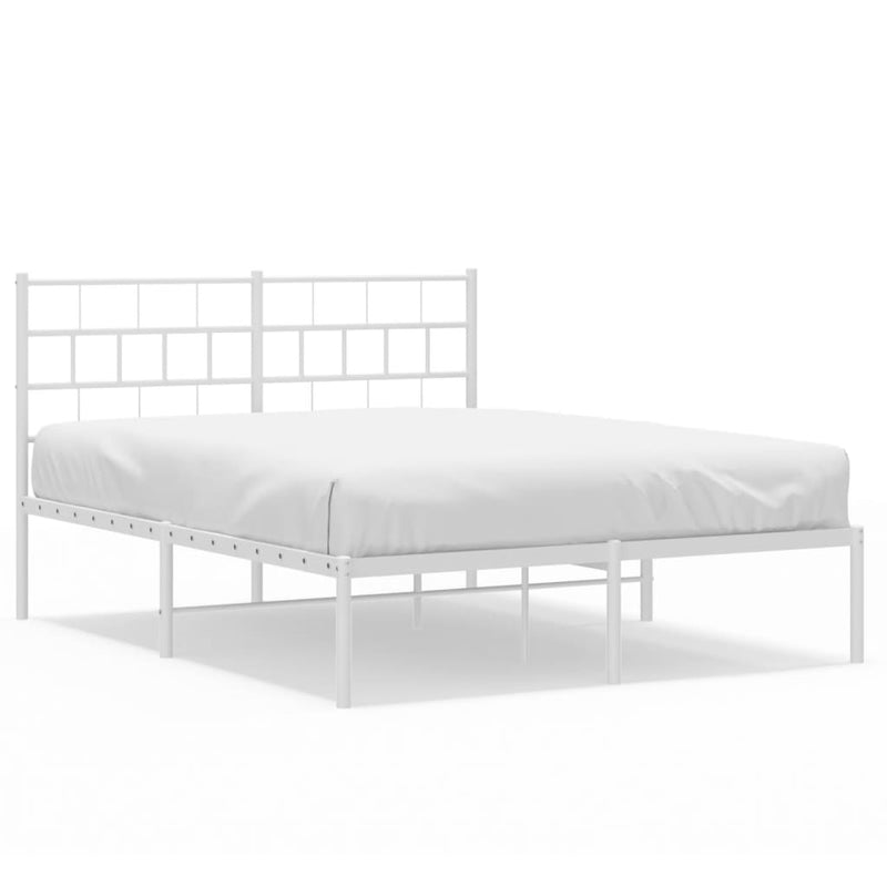 Metal Bed Frame with Headboard White 150x200 cm