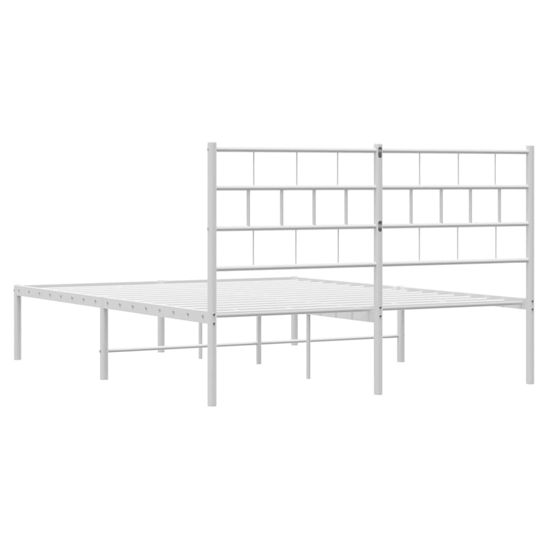 Metal Bed Frame with Headboard White 150x200 cm