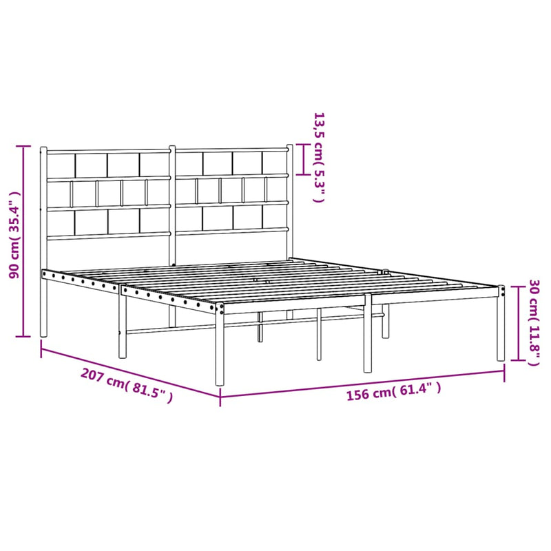 Metal Bed Frame with Headboard White 150x200 cm