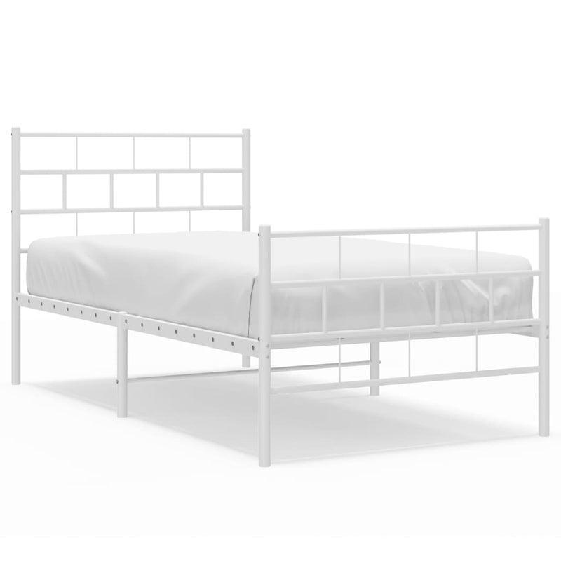 Metal Bed Frame with Headboard and Footboard White 107x203 cm