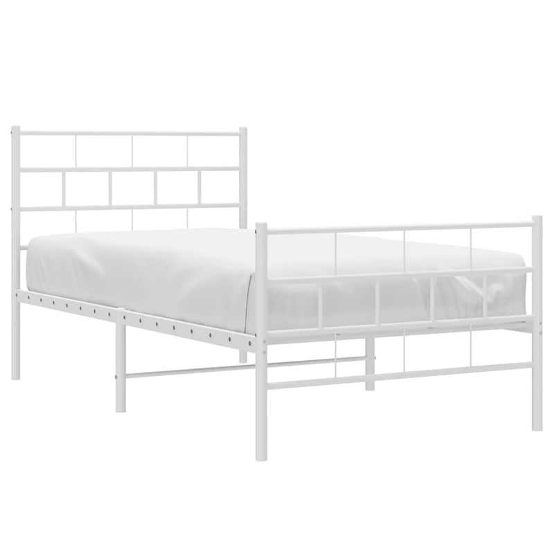 vidaXL Metal Bed Frame without Mattress with Footboard White 107x203 cm King Single