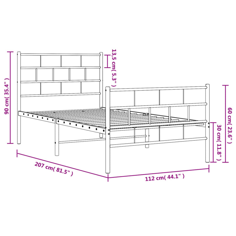 vidaXL Metal Bed Frame without Mattress with Footboard White 107x203 cm King Single