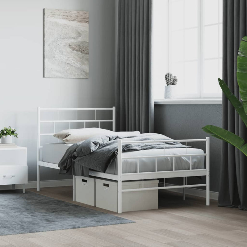 vidaXL Metal Bed Frame without Mattress with Footboard White 107x203 cm King Single
