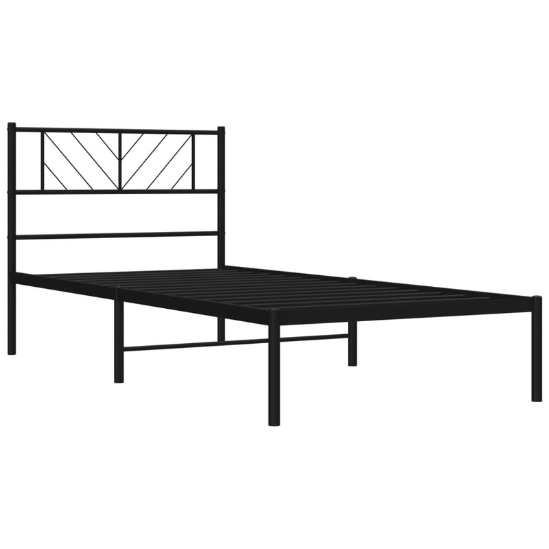 Metal Bed Frame with Headboard Black 107x203 cm