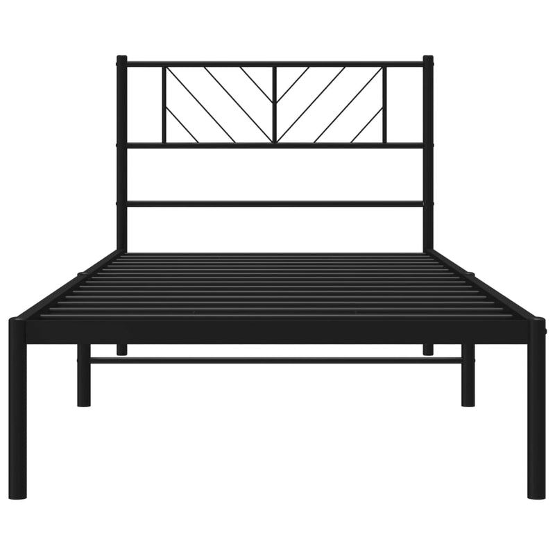 Metal Bed Frame with Headboard Black 107x203 cm