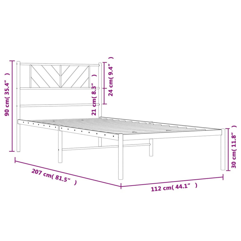 Metal Bed Frame with Headboard Black 107x203 cm