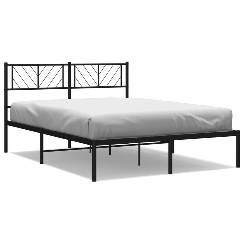 Metal Bed Frame with Headboard Black 150x200 cm