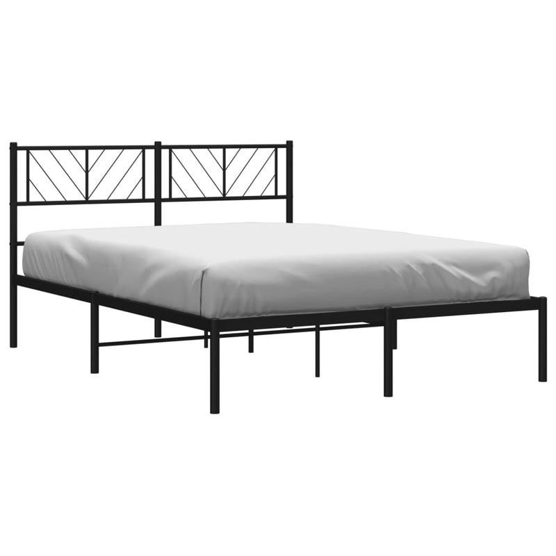 Metal Bed Frame with Headboard Black 150x200 cm