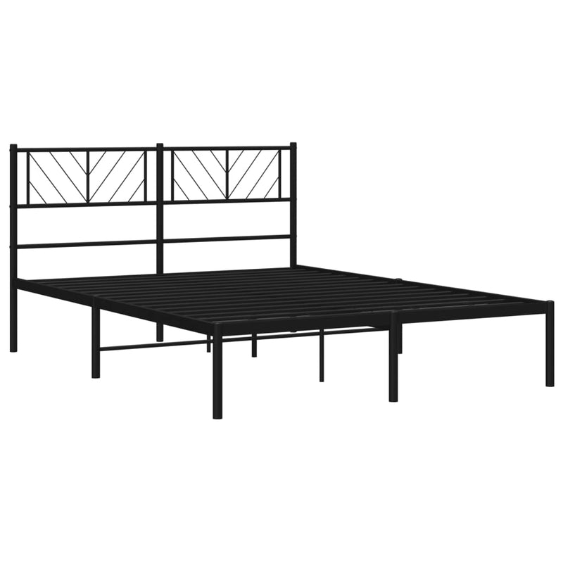 Metal Bed Frame with Headboard Black 150x200 cm