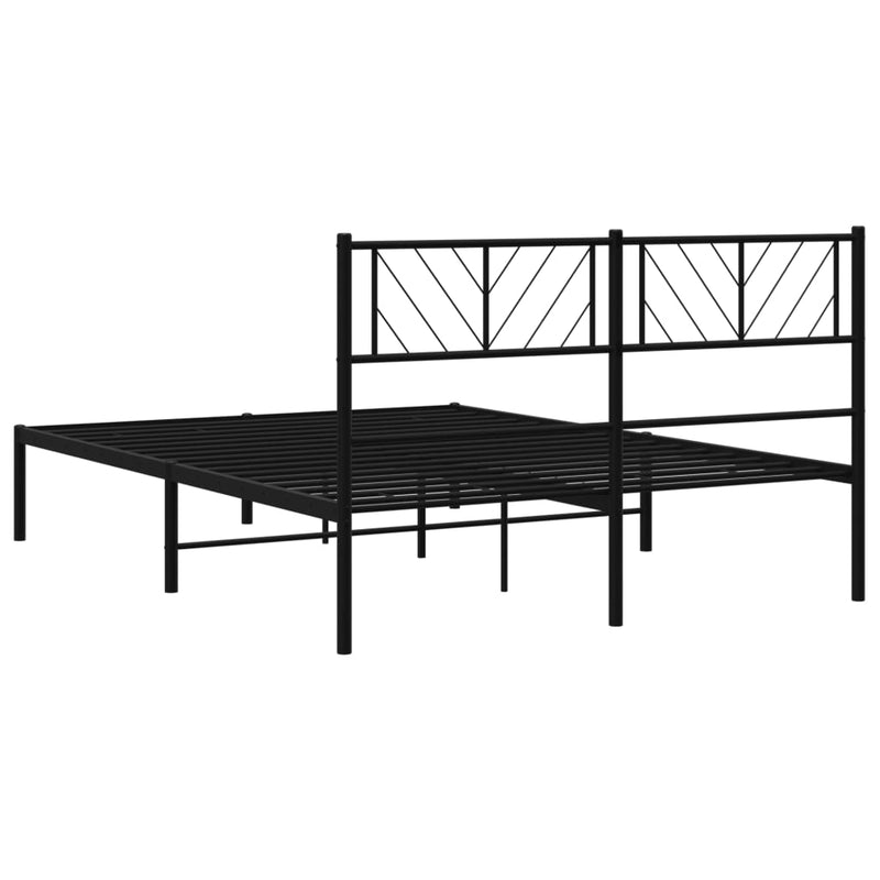 Metal Bed Frame with Headboard Black 150x200 cm