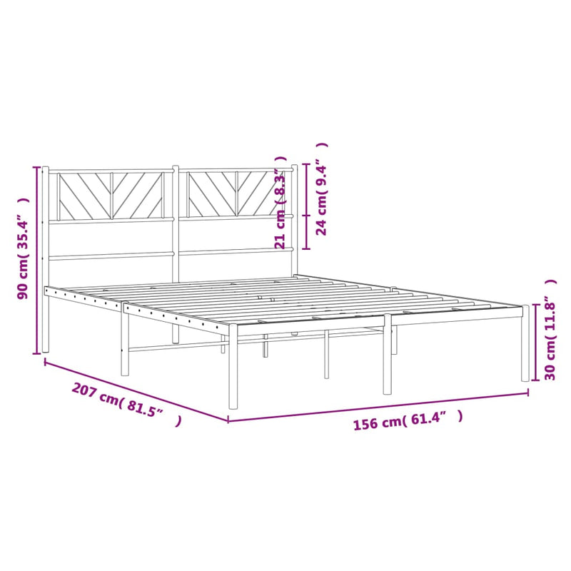 Metal Bed Frame with Headboard Black 150x200 cm