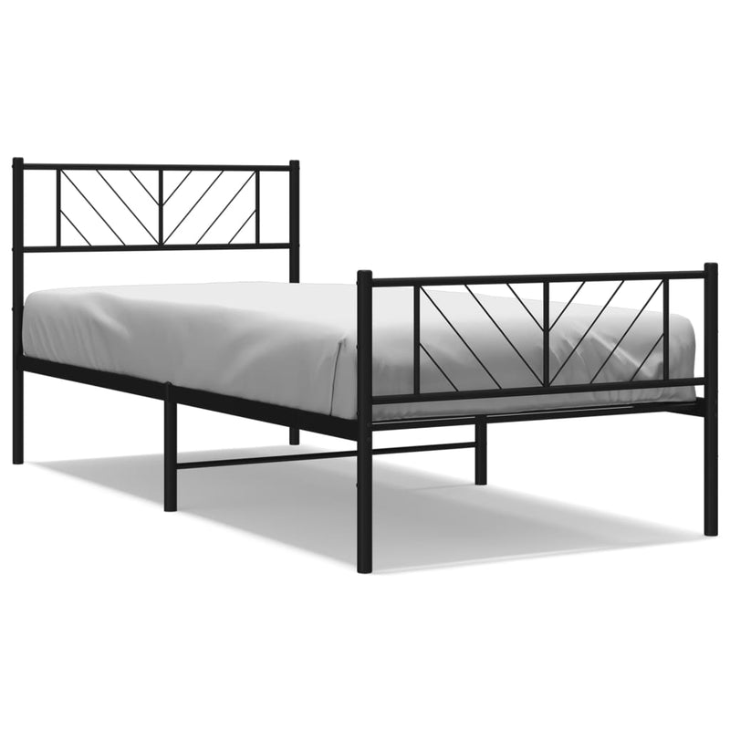 Metal Bed Frame with Headboard and Footboard Black 107x203 cm