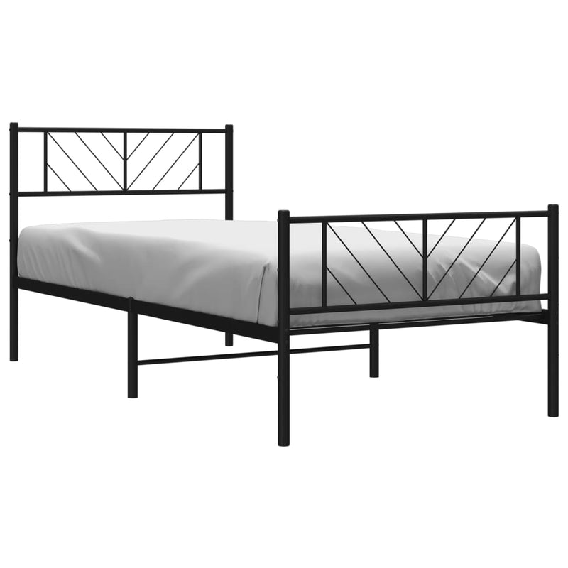 Metal Bed Frame with Headboard and Footboard Black 107x203 cm