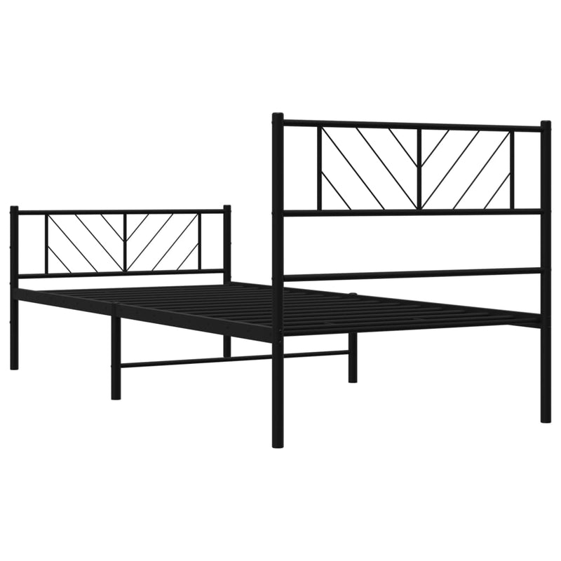 Metal Bed Frame with Headboard and Footboard Black 107x203 cm