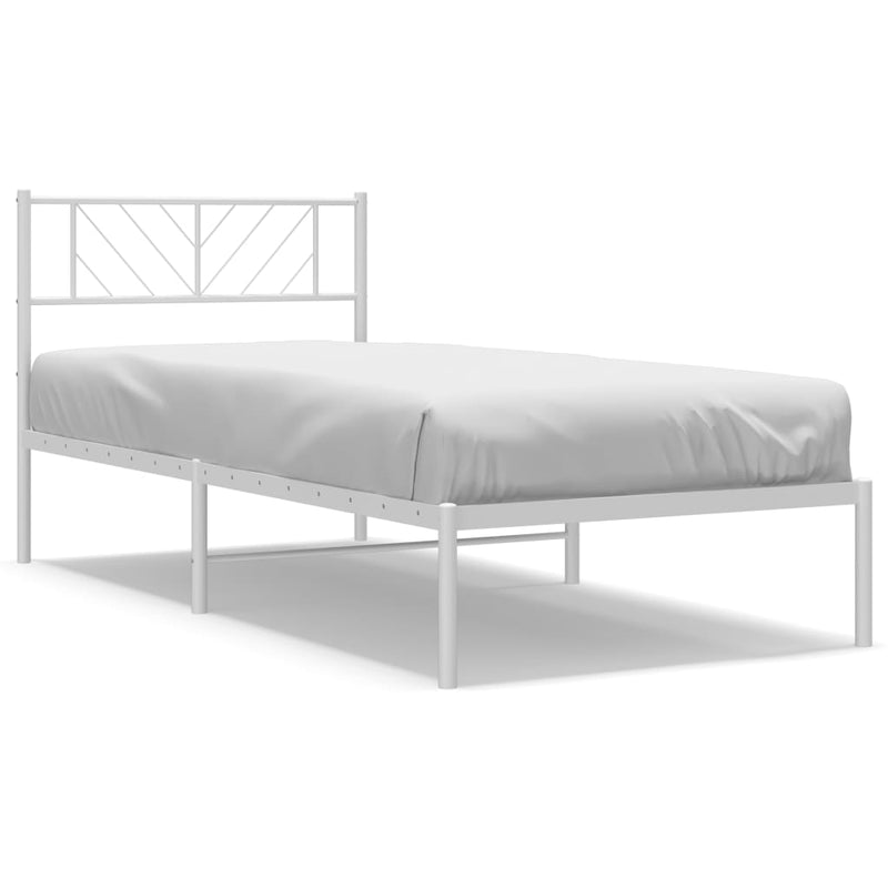 Metal Bed Frame with Headboard White 107x203 cm