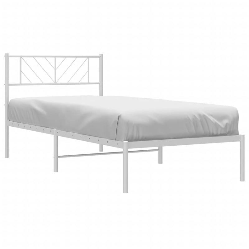 Metal Bed Frame with Headboard White 107x203 cm