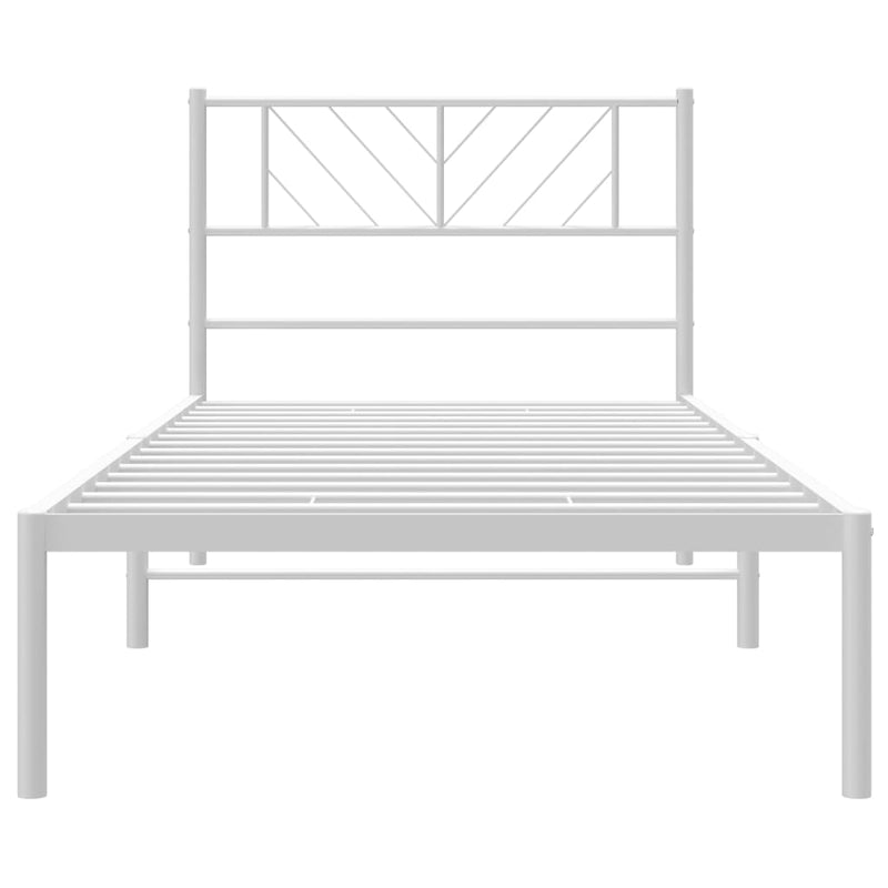 Metal Bed Frame with Headboard White 107x203 cm