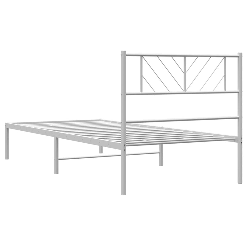 Metal Bed Frame with Headboard White 107x203 cm