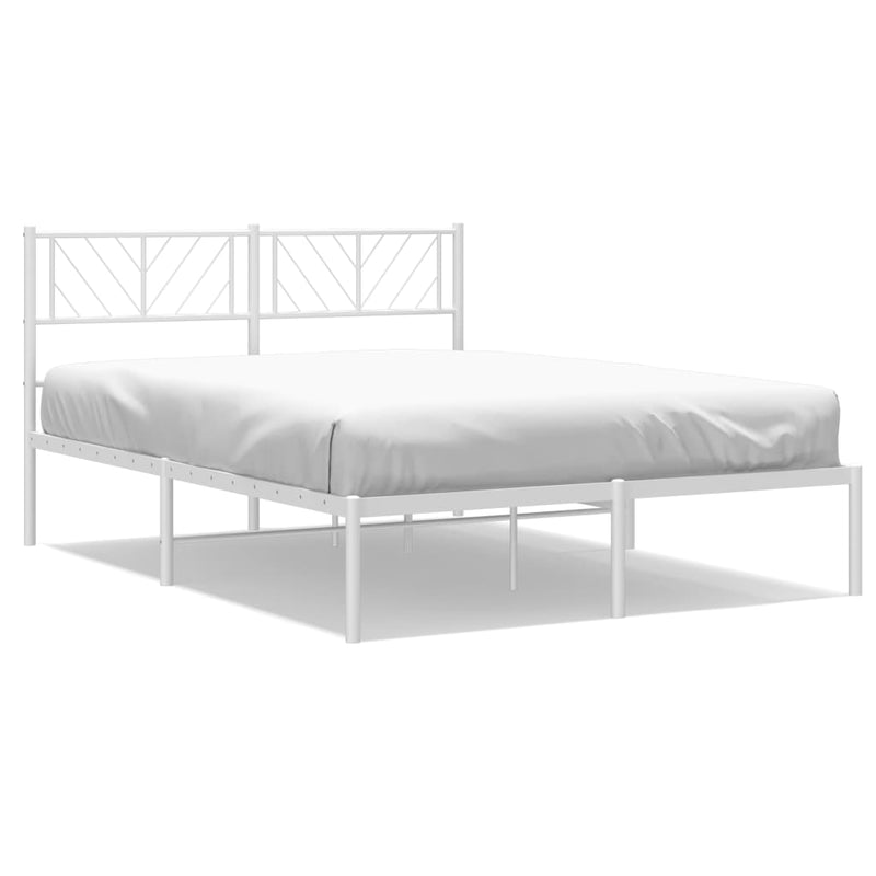 Metal Bed Frame with Headboard White 150x200 cm